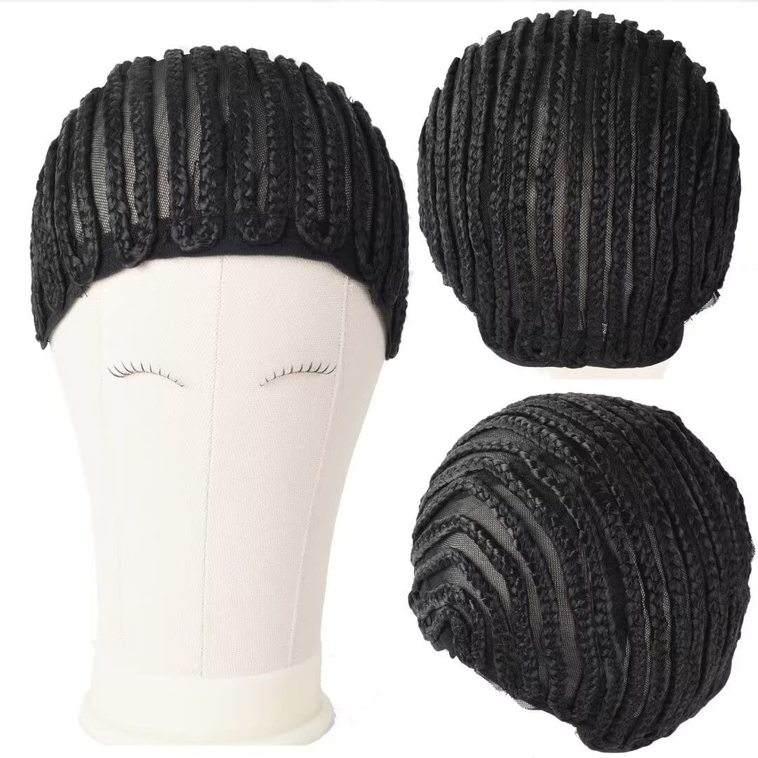 Cornrow Wig Cap Synthetic Crochet Braided Cap with Adjustable Straps 2pcs