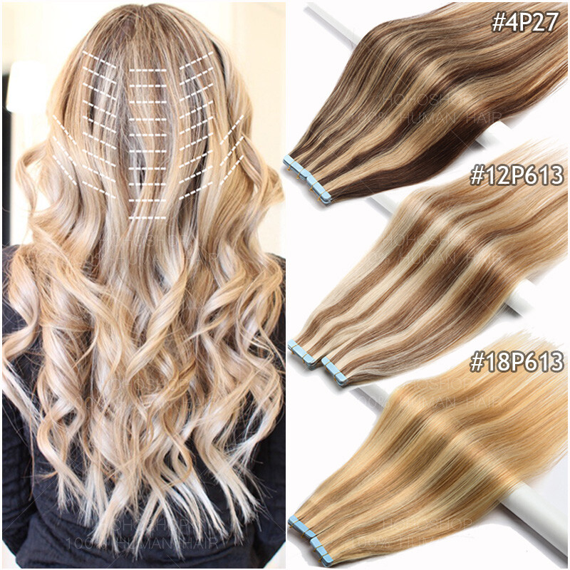 Tape In 100% Real Human Hair Extensions Russian Skin Weft Blonde 18″-24″ Long US
