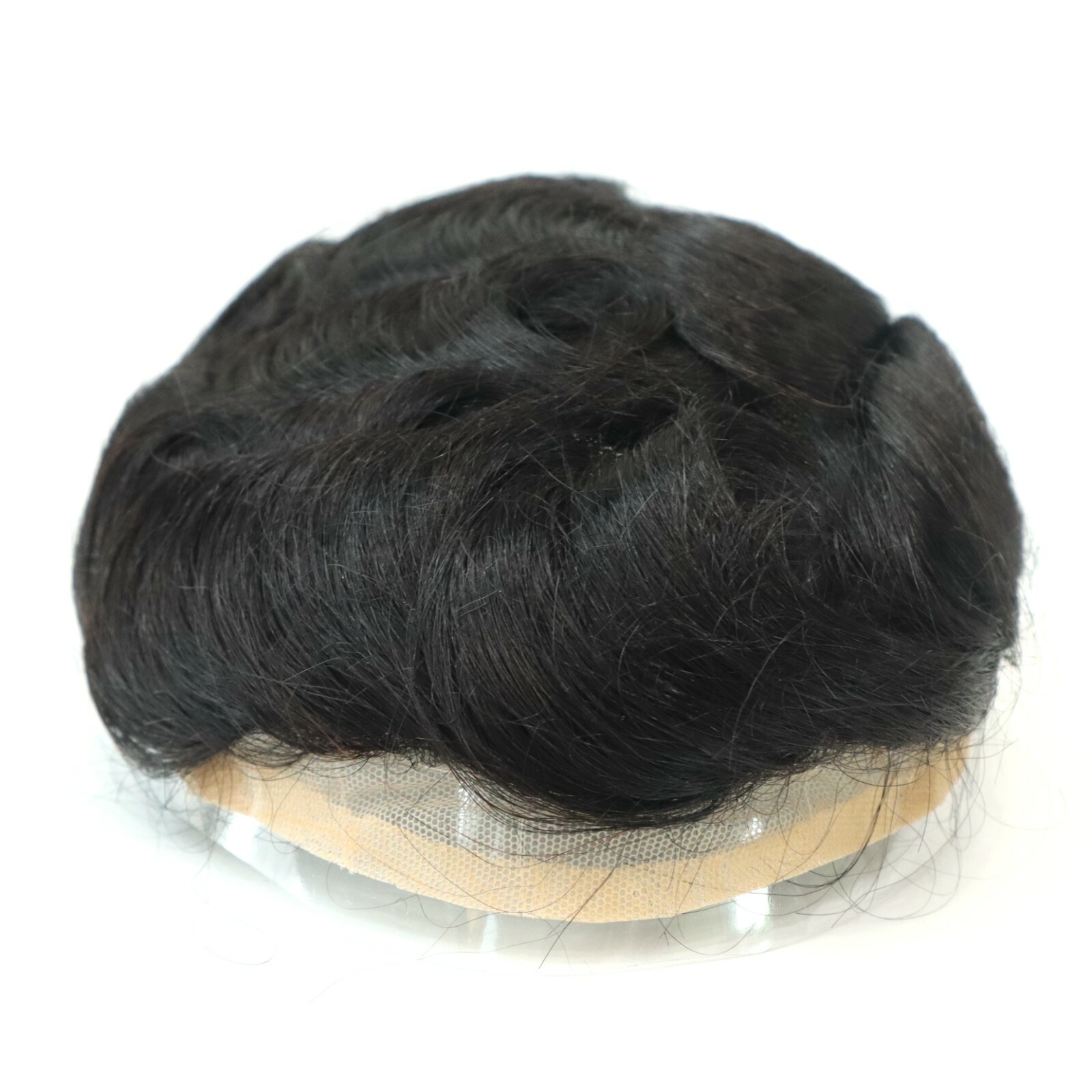 Mens Toupee Hair Replacement System Full French Lace Medium Density Hairpiece#1B