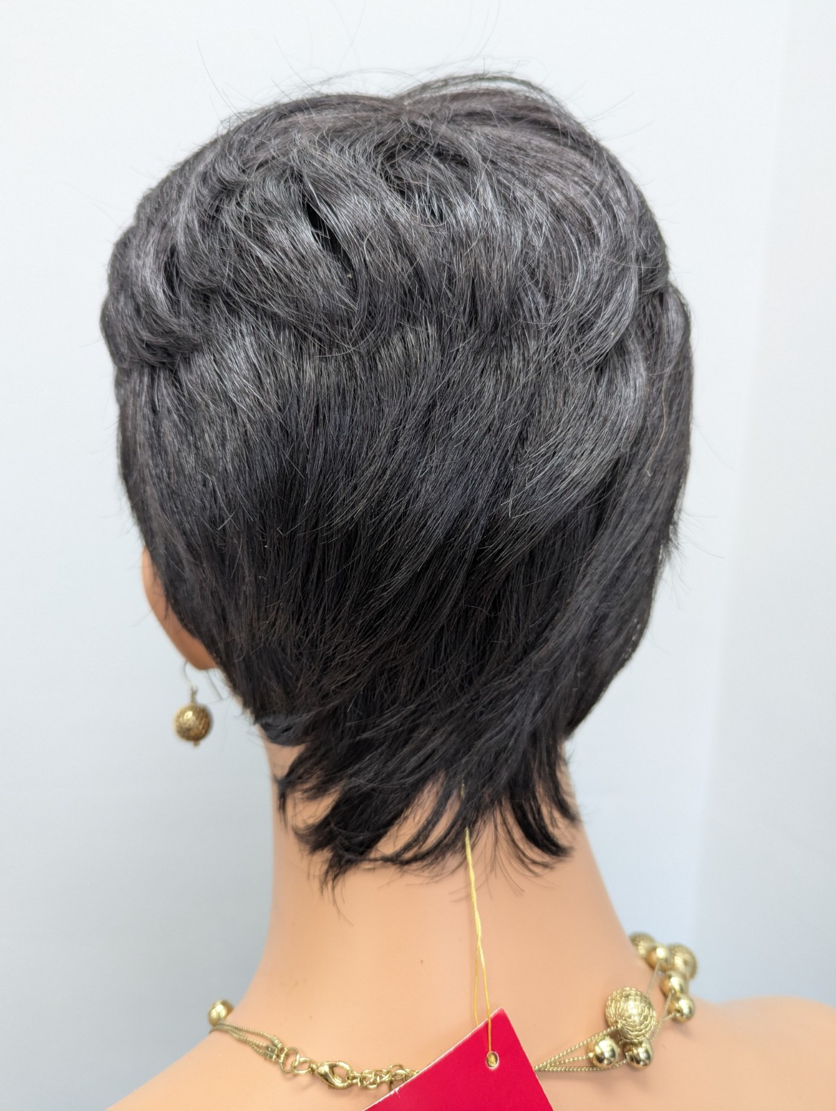 Smooth Short Synthetic Pixie Straight Wig Whispy Bangs Color 1B Off Black