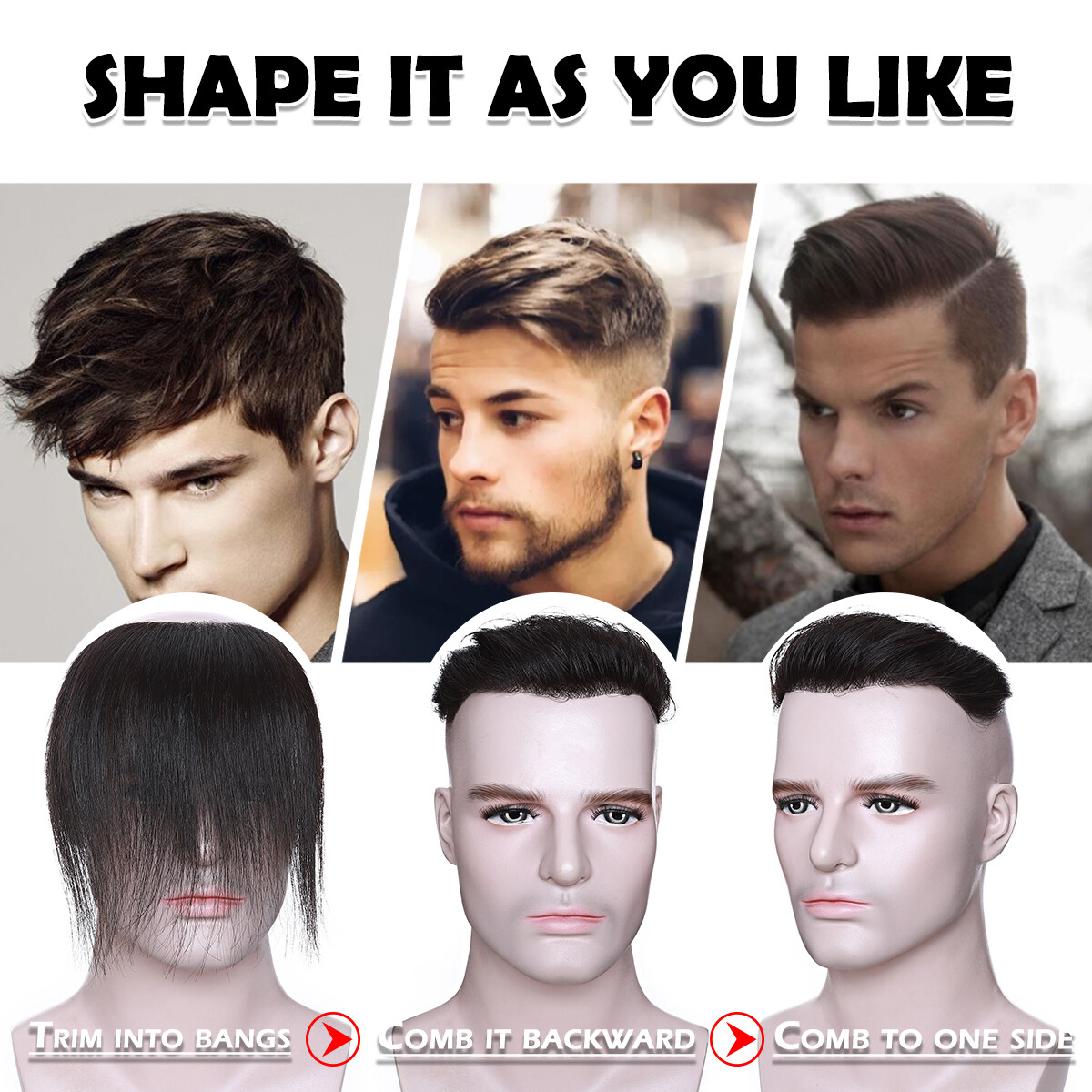 Hairline Men Toupee 100% Human Hair Thin PU Skin Hairpiece Replacement System US
