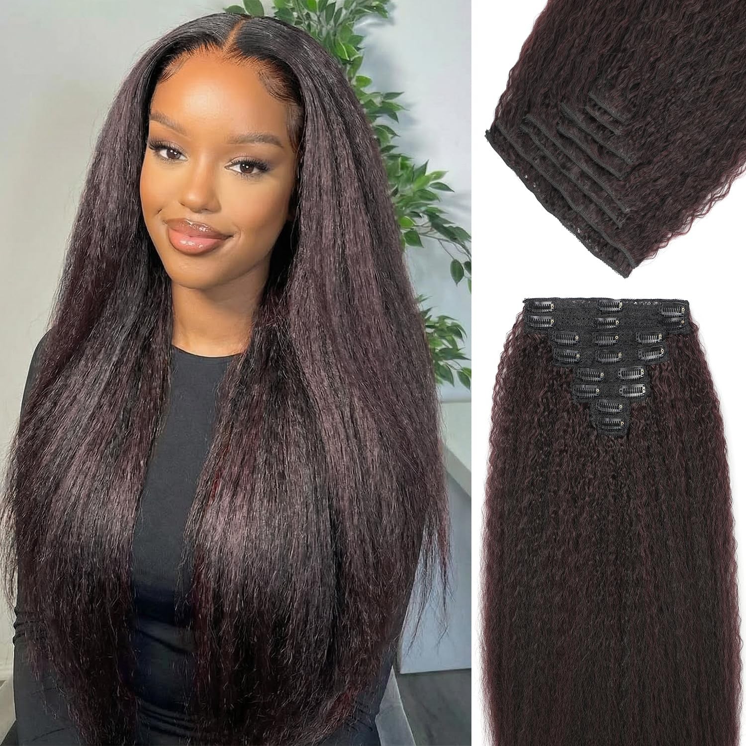 Olqzjzj Kinky Straight Clip In Hair Extensions24Inch 200G 8Pcs100 Pure Protein