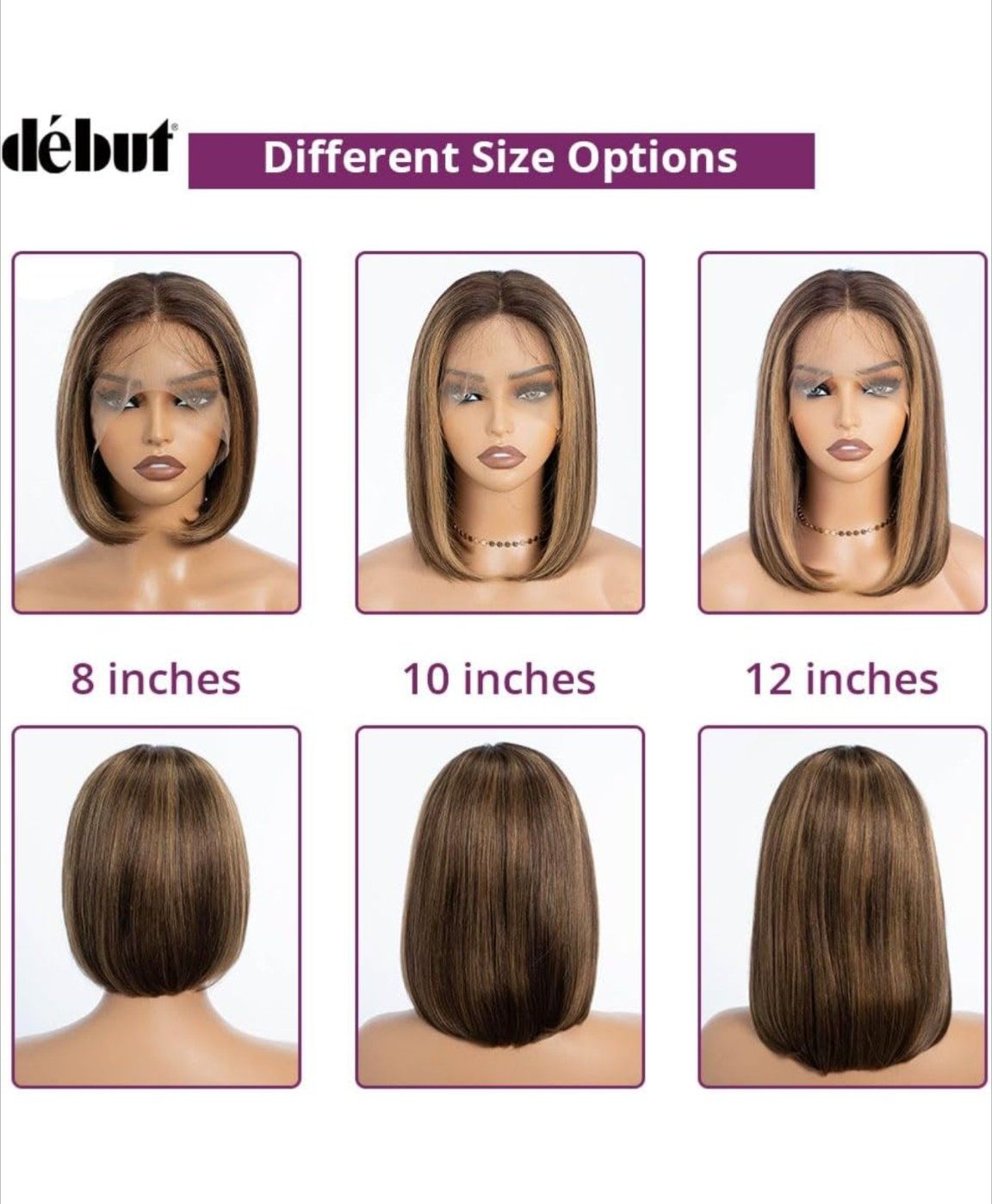 DÉBUT 13x4x4 Highlight Human Hair Short Bob Wigs, HD Lace Closure 8″