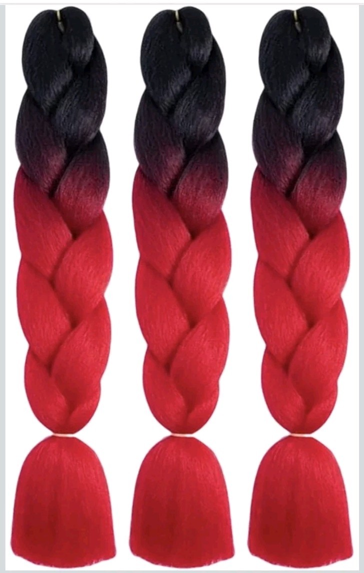 Hair Braid Jumbo Braids Ombre Synthetic Hair 24″ Blk/Red (1 Braid) K-Pop Style