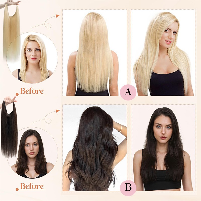 One Piece Wire 2 Clips Weft 100% Real Remy Human Hair Extensions Balayage Thick