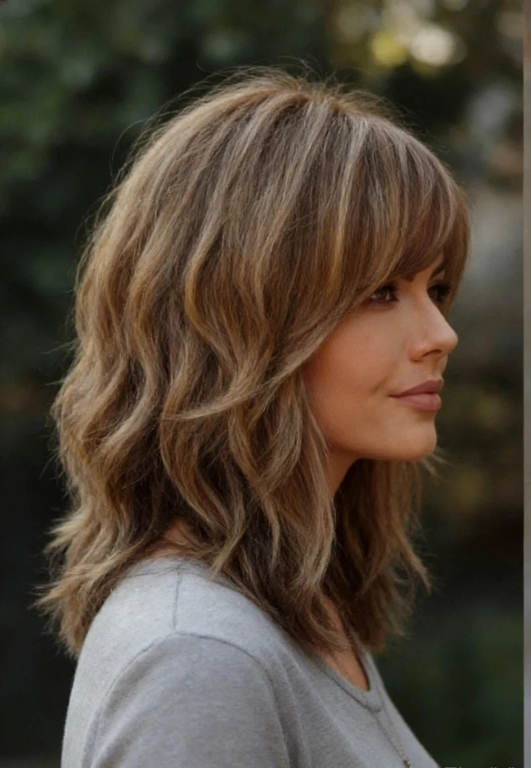 100% Human Hair Fashion Women’s Layered Hairstyle Medium Brown Wavy Wigs 14 Inch
