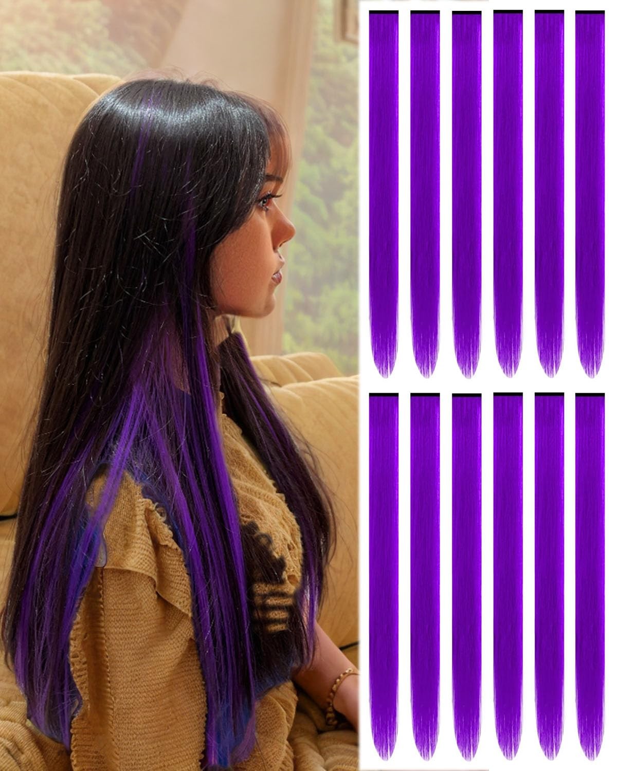 22 Inch Colored Hair extension 12 Pcs Clip in Hair Extension for Women Purple