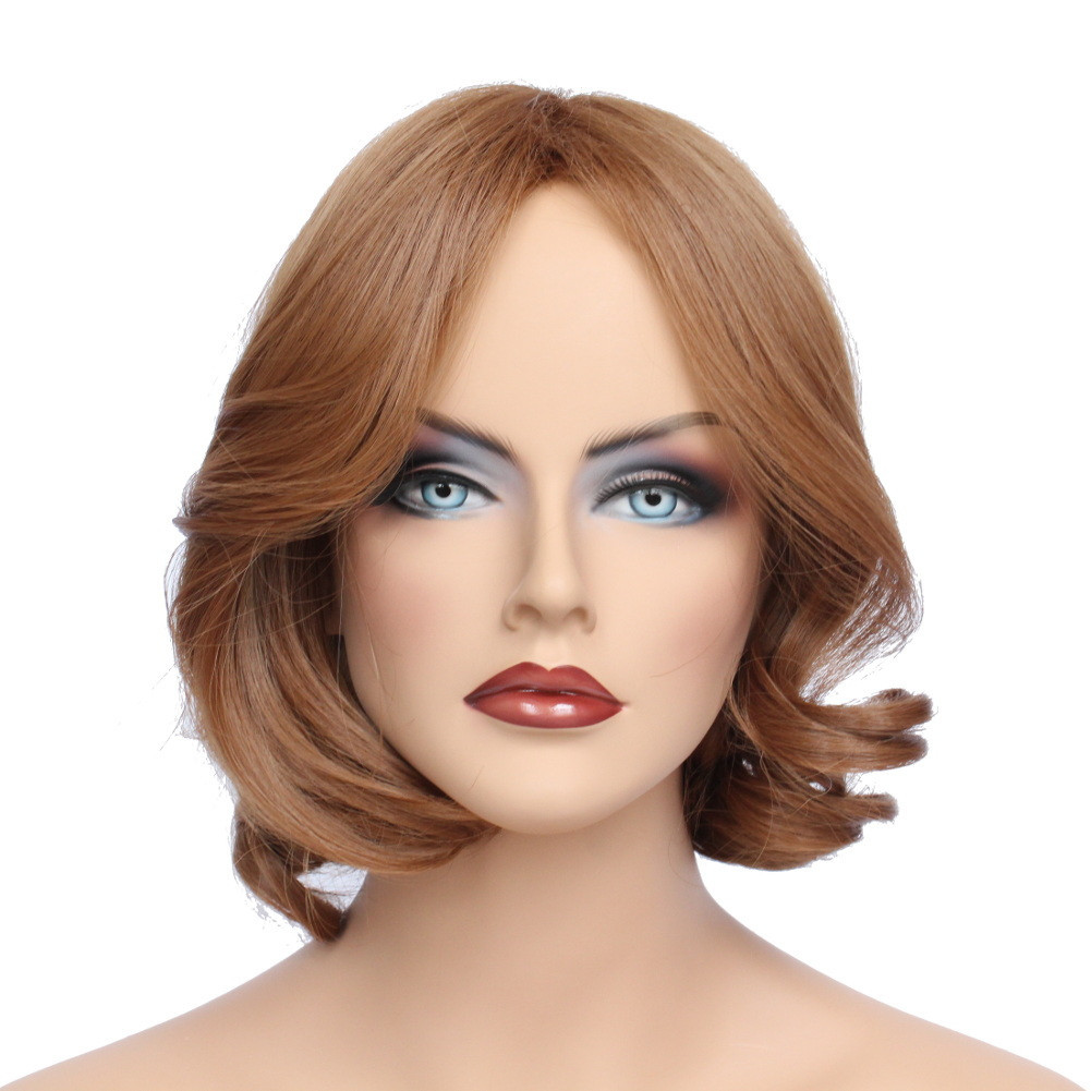 Classic Cap women Synthetic Curly Wavy Short Light Brown full wig HengFeng ZP13