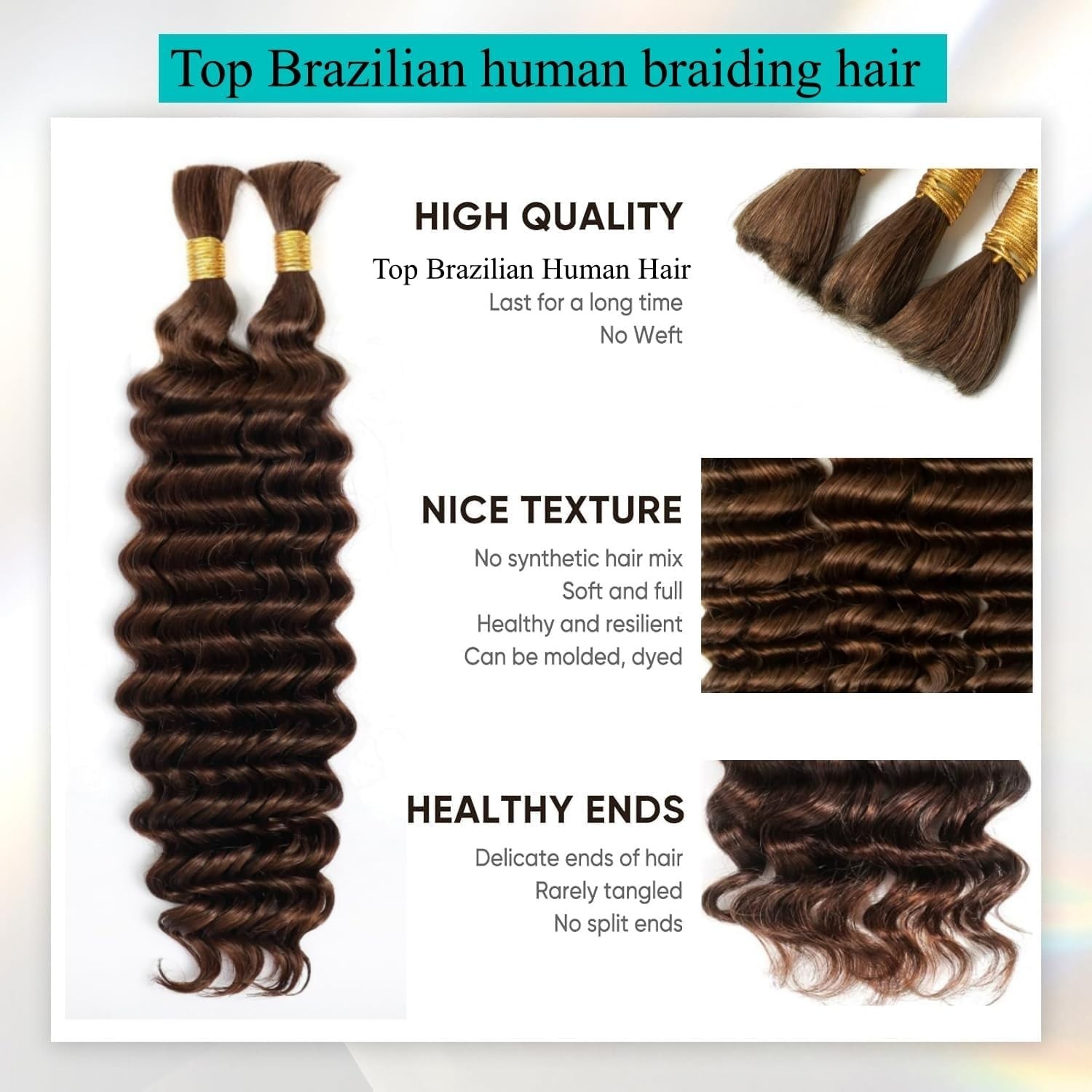 Luxury Boho Deep Wave Braiding Hair – 20 Inch, 110g, 2 Bundles Chocolate Brown
