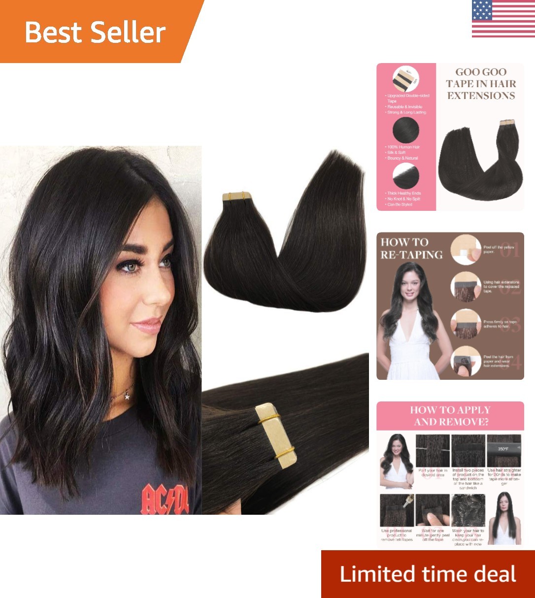 12 Inch 1B Natural Black Tape-in Hair Extensions – 20pcs Remy Seamless Bundle