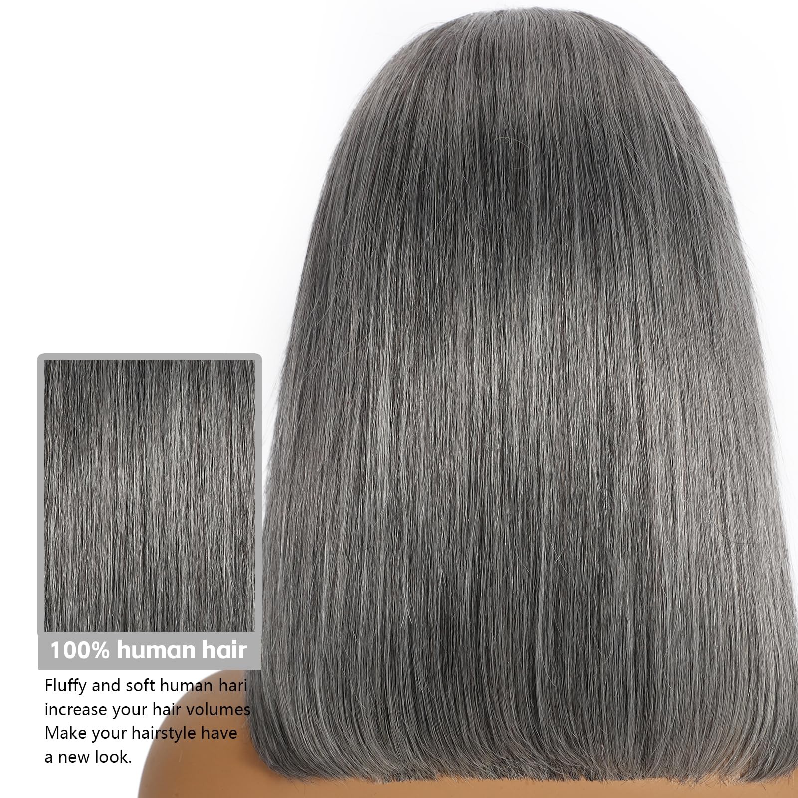 Hoscod 13X4 Hd Lace Front Wig Human Hair 14 Inch Grey Mixed White Lace Frontal