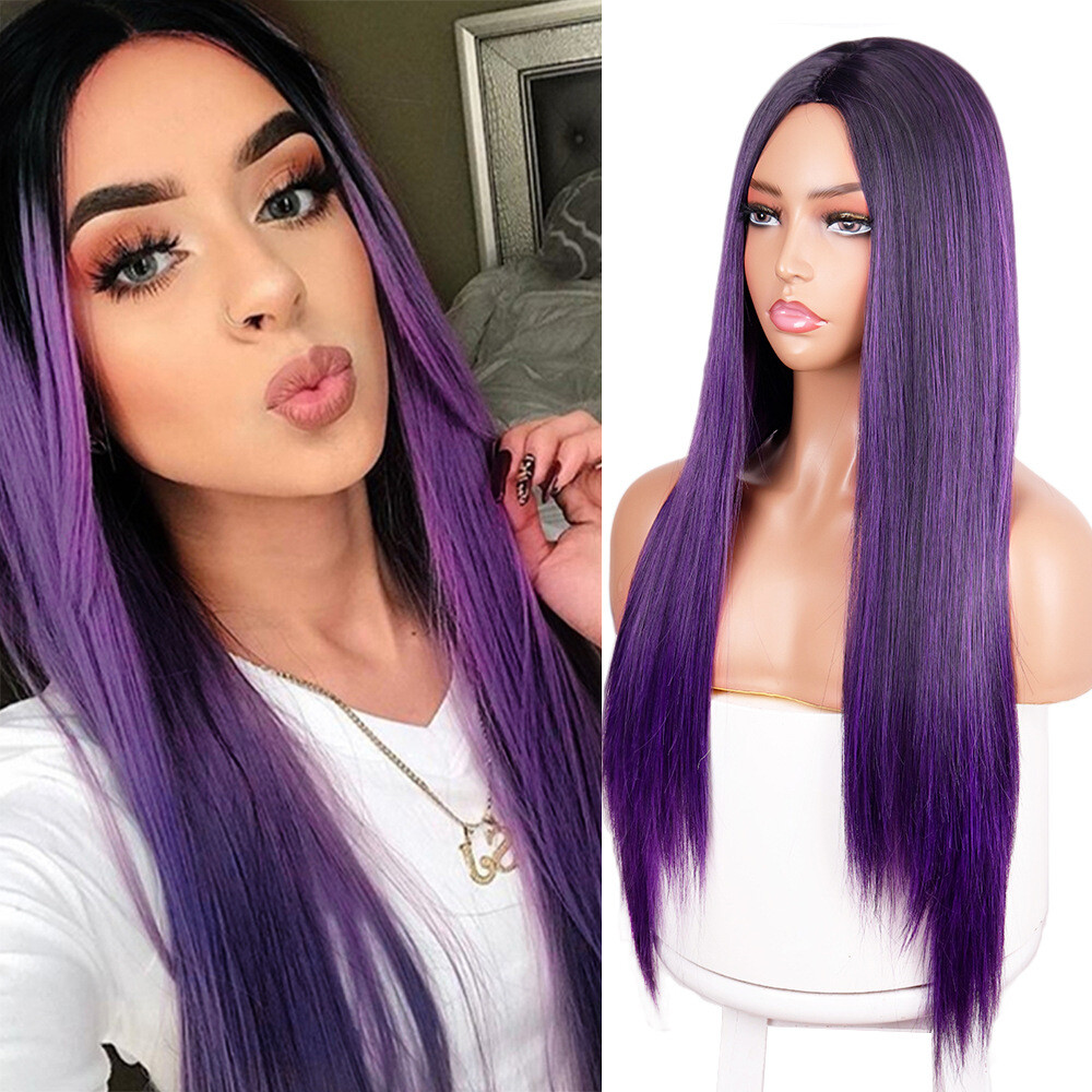 Long Straight Ombre Dark Purple Lace Front Wigs 4×2 Lace Synthetic Cosplay Party