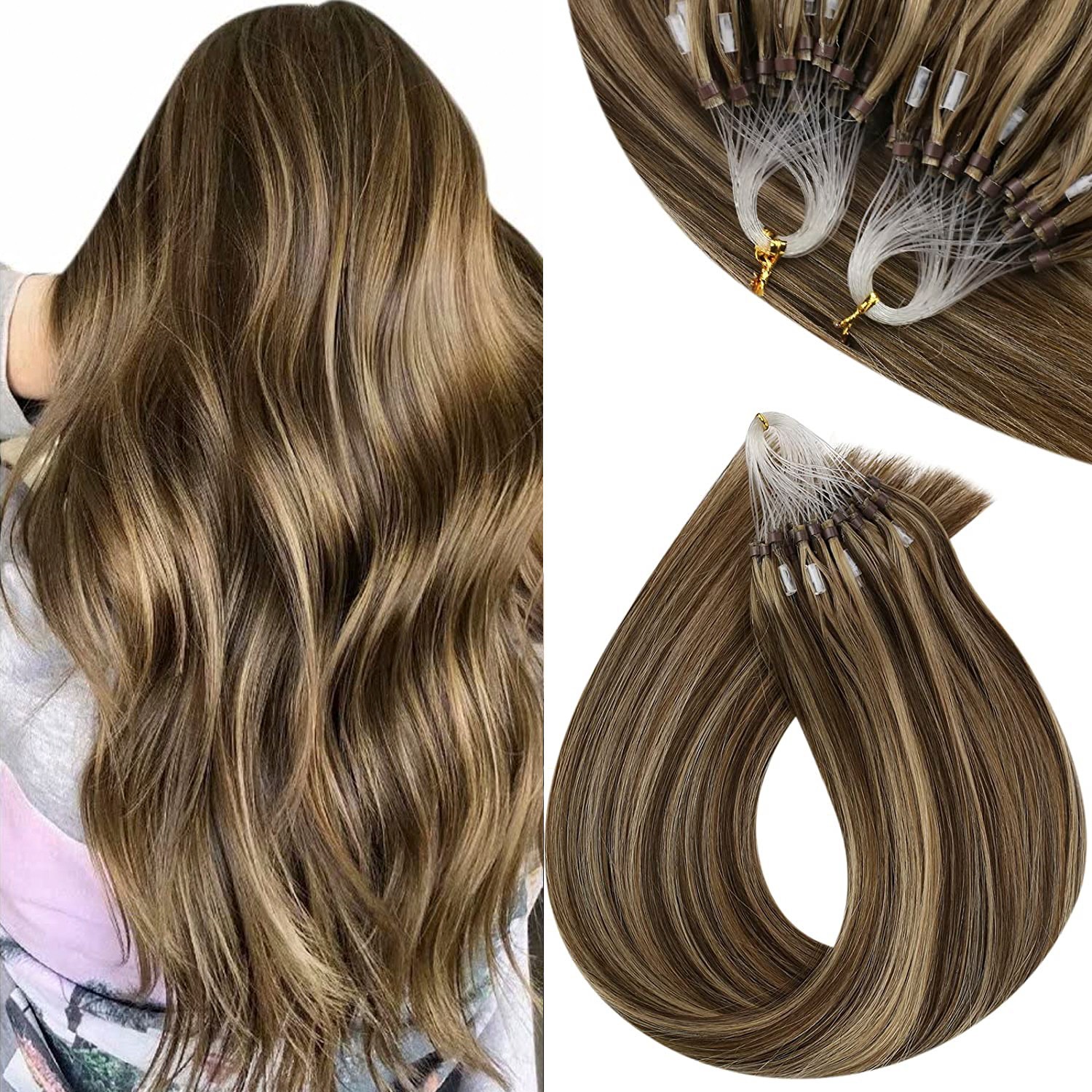 Micro Bead Hair Extensions Easy Loop Micro Links Human Hair Real Remy Straight
