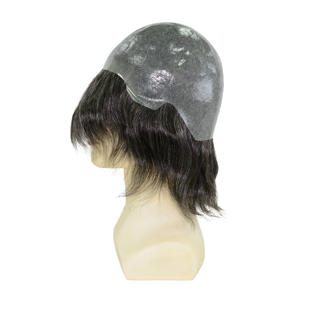 Mens Human Hair Wigs Full Thin Skin Wigs Human Hair System Medium Size 6” #1B30