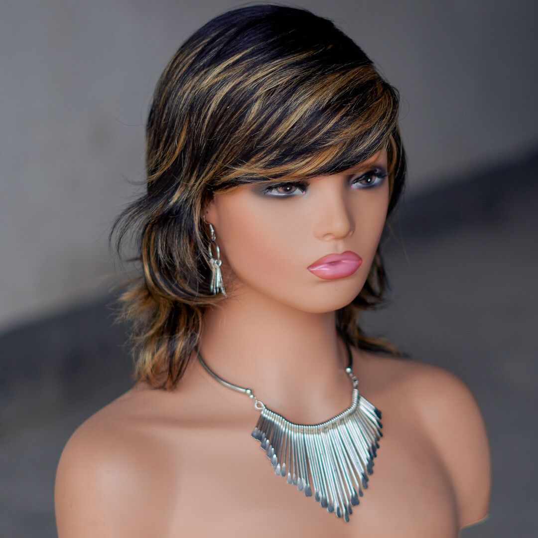 Women Black Blonde Long Wave Straight No lace Full Machine Made Human Hair Wigs