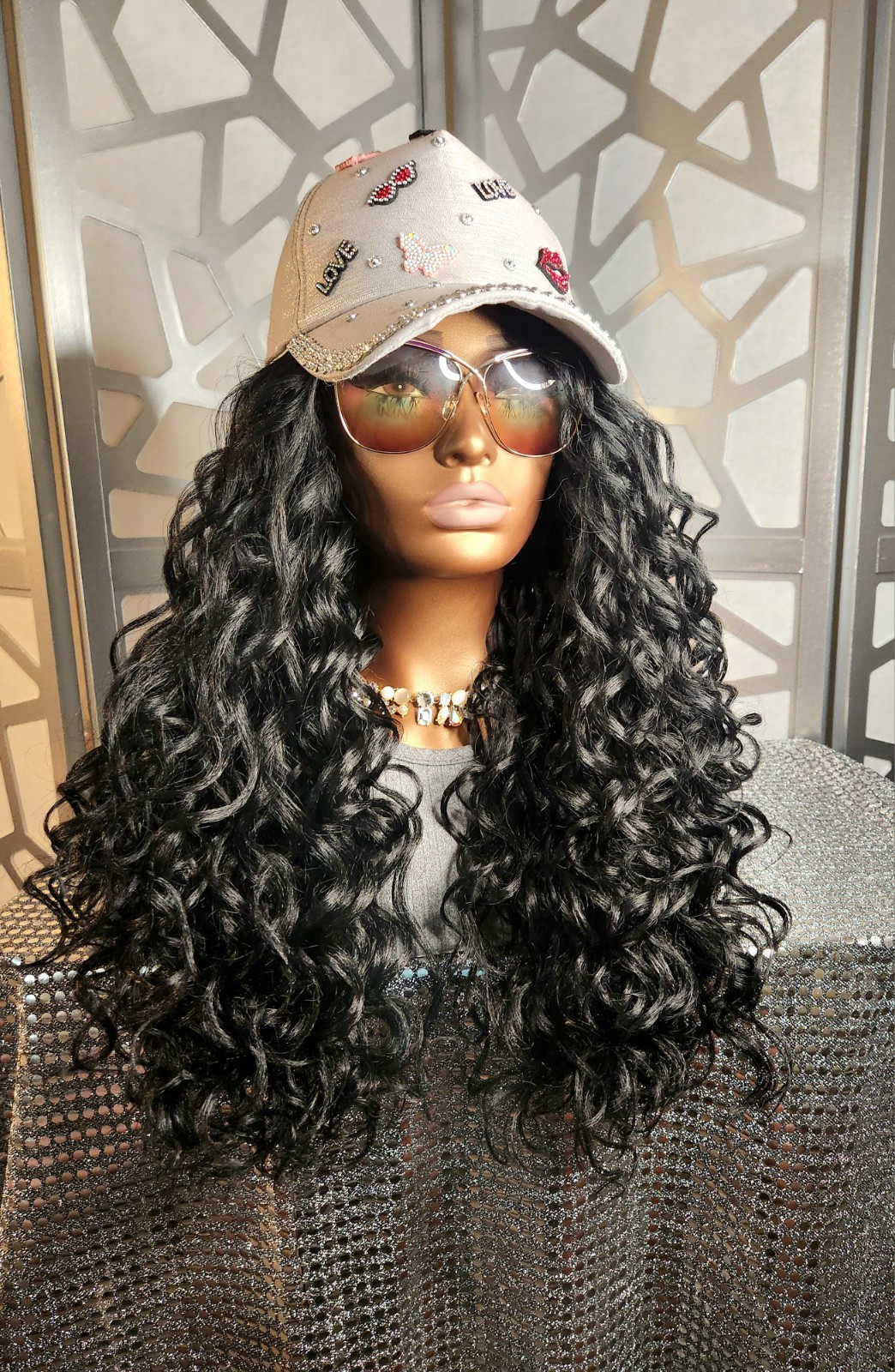 Black Curly Lace Front Wig Human Blend, 13×6 Glueless Wig, Full Density Long Wig