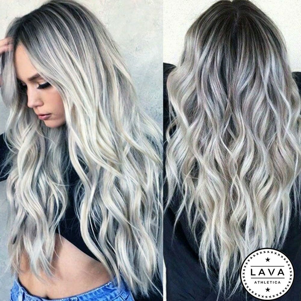 Women’s Wig Long Curly Hair Wigs Hair Ombre Silver for Cosplay Party Daily Use