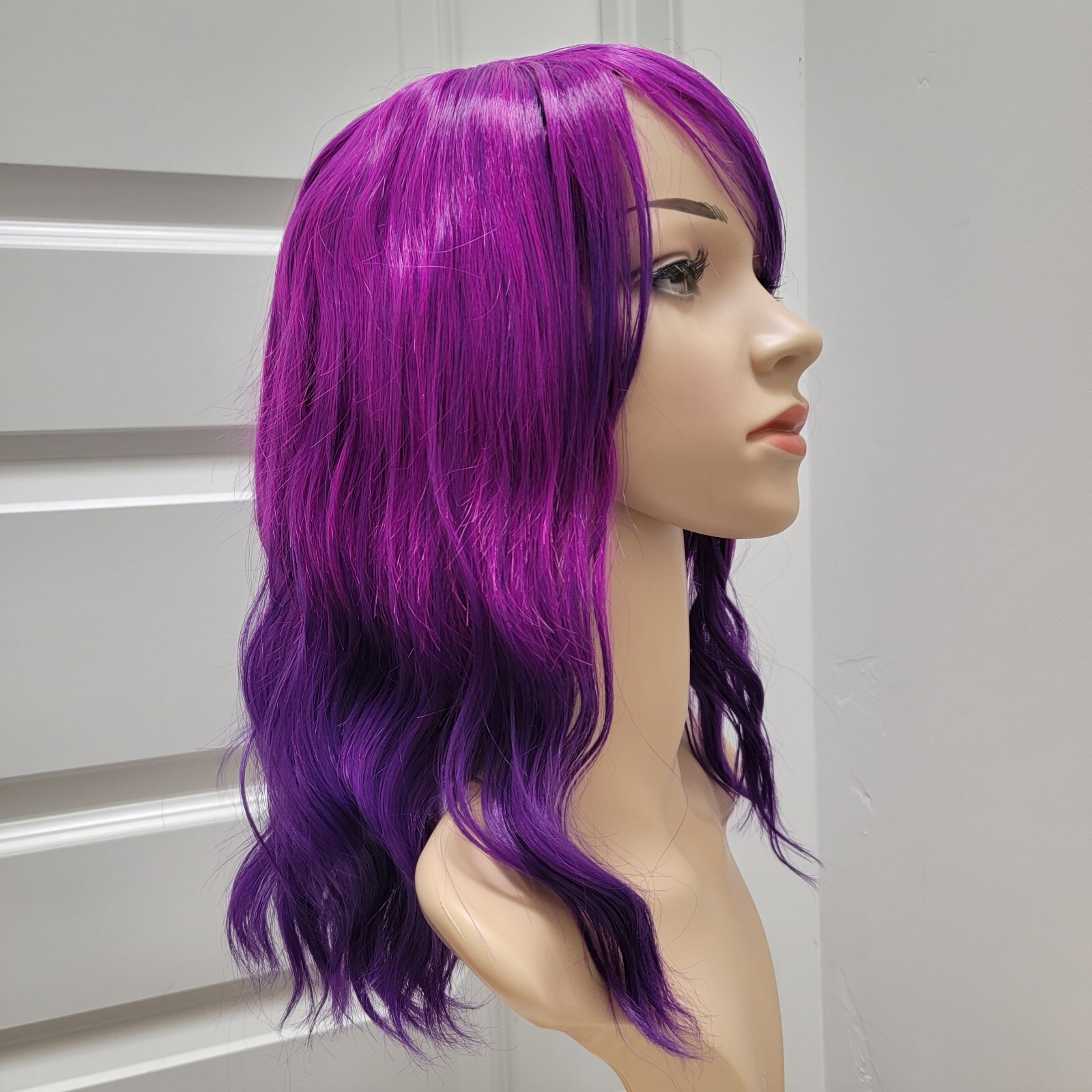 Purple/Violet Wig with Bangs Women’s Synthetic Hair Wavy Good Quality 14″ Sz M-L