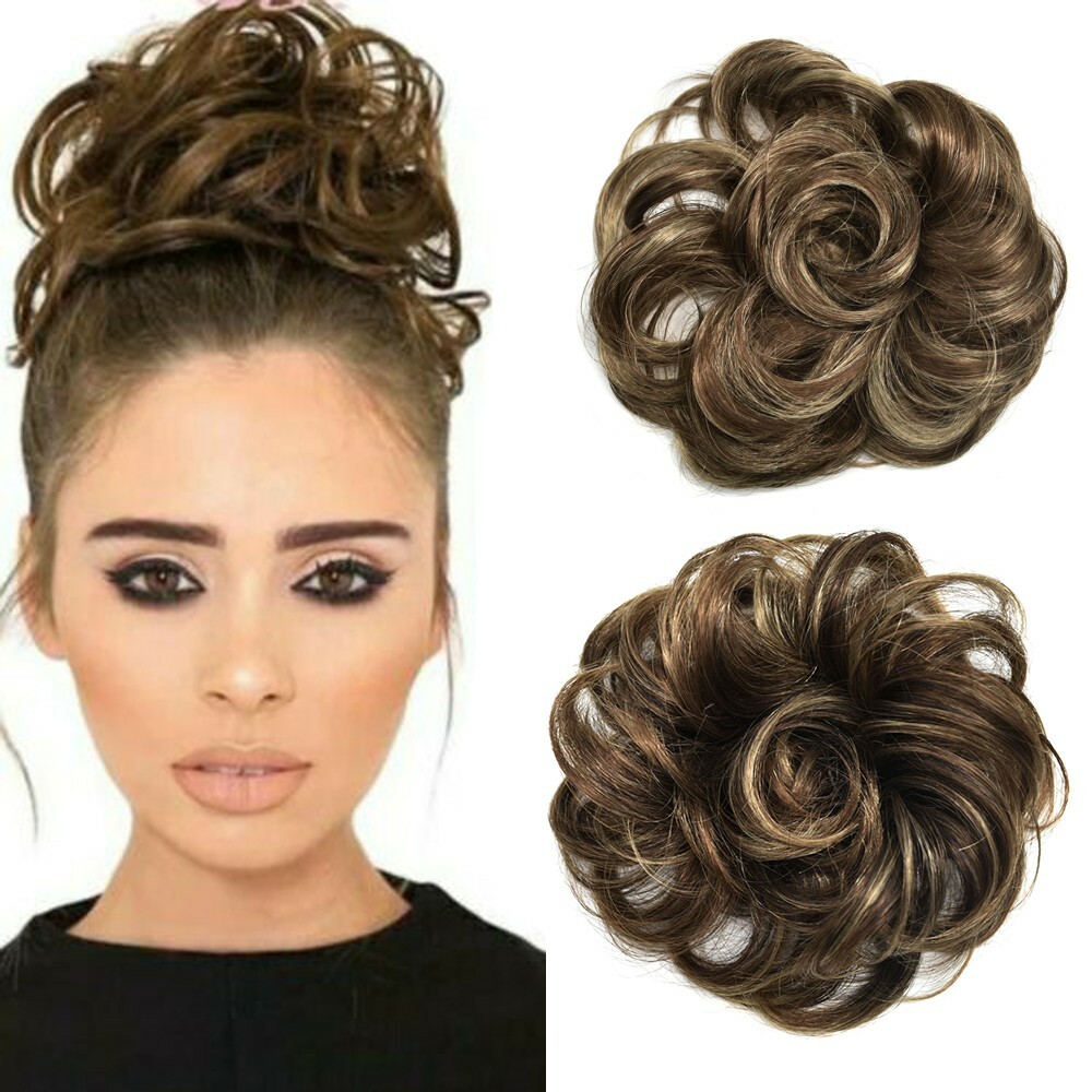 Curly Messy Rose Bun Hair Piece Updo Scrunchie Ponytail Natural As Human Hair