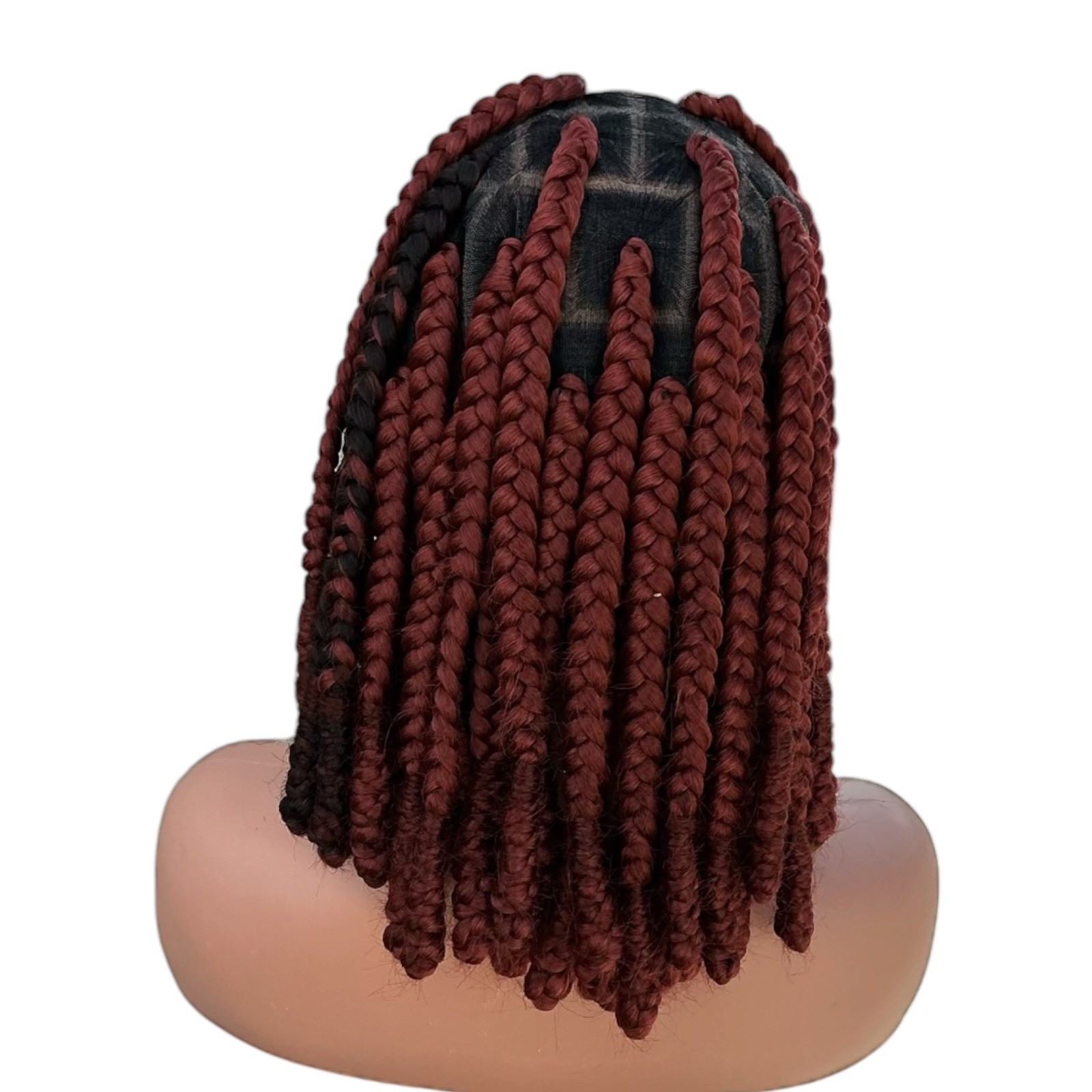 Handmade Burgundy Black Braided Bob Wig Lace Front Box Braids Ready to Wear