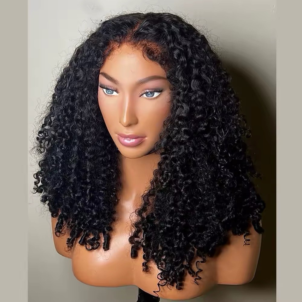 Black Kinky Curly 13×4 Lace Front Human Hair Wigs Bleach Knots with Baby Hair