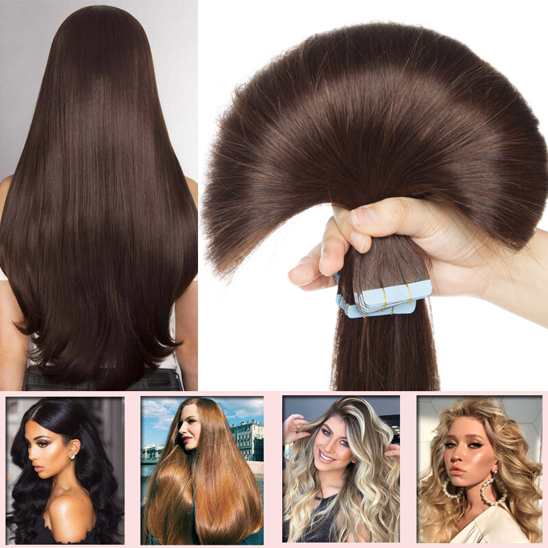 Straight Tape In Real Remy Human Hair Extensions Thick Full Head Skin Weft 80PCS