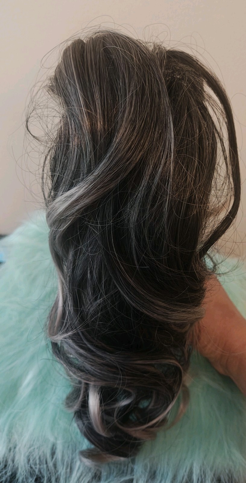 15″ Hair Clip Pony Tail black with gray color