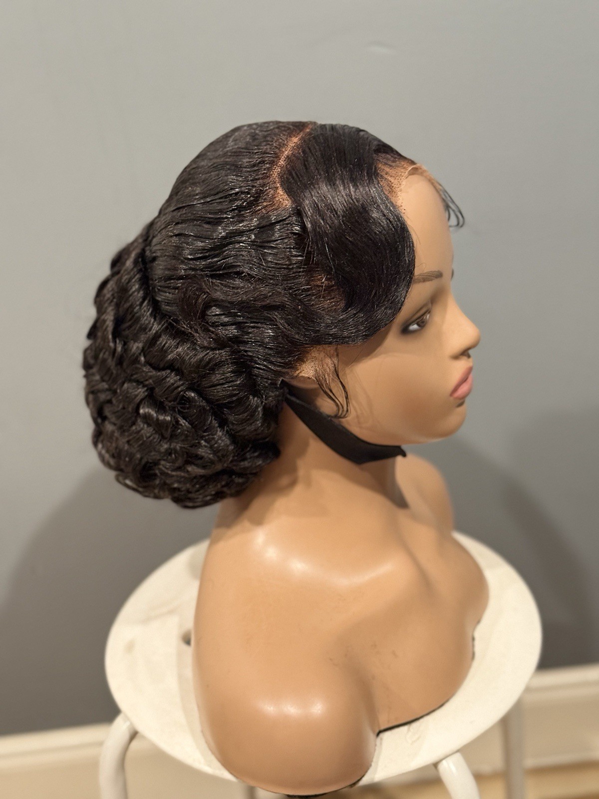 Bridal bun wig. Made on a full lace wig. Black just as pictured