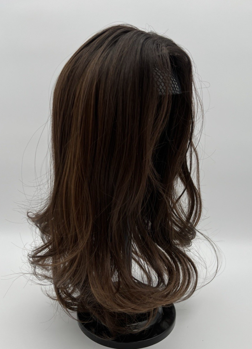Ombre Chocolate Brown Black Roots Wavy 18in Women Premium Hair Topper