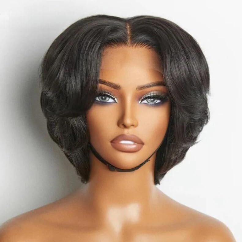 SisBroSis 4×4 Pixie Cut Lace Frontal Human Hair Wigs for Women 4×4 Middle Part L