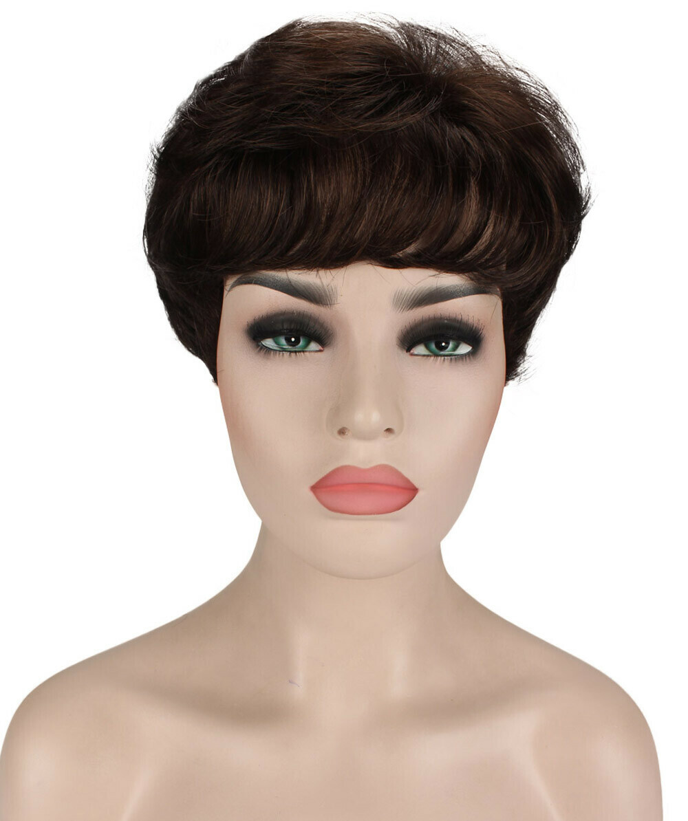 Ava – Straight Kanekalon Synthetic Fiber Full Wig, 1.5 – 4.5 in, Chestnut Brown