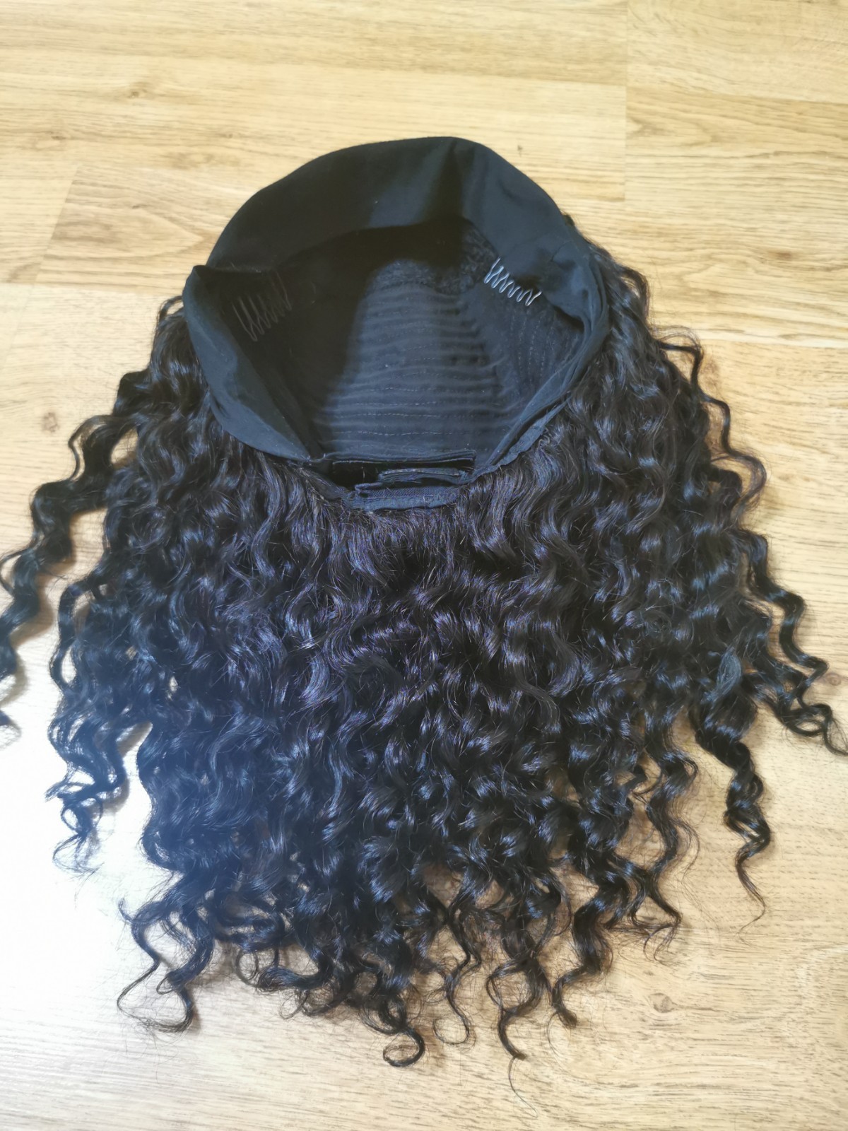 Quality Natural Black Burmese Curly Human Hair Headband Wig 16″