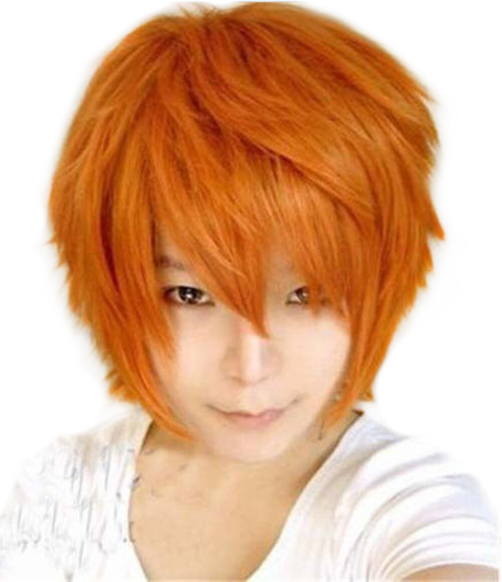 Short Orange Wig Unisex Straight Cosplay Synthetic Wigs Men Male Anime Costume