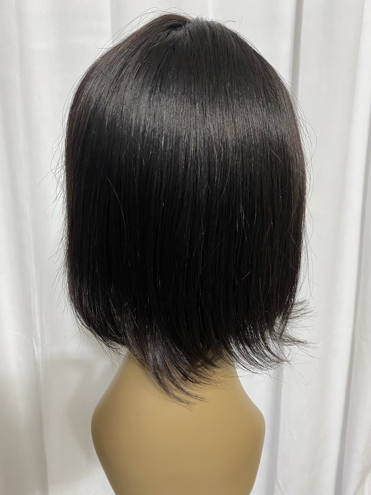 8 Inch Black Human Hair Bob Wig With Bangs Glue Less Non Lace Machine Made New