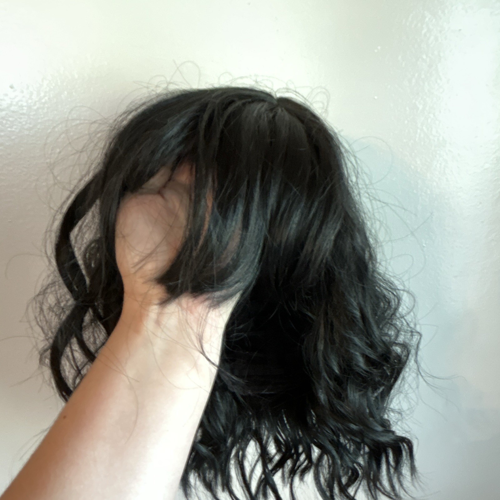 Elfairy 2 Black Wavy Clip-In Wig with Bangs, Classic Cap, Adjustable Strap