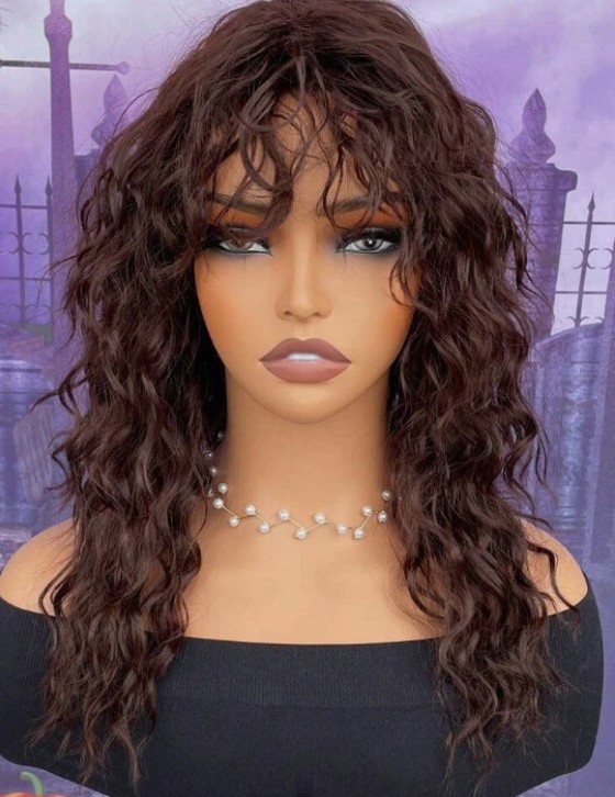 Curly Wig with Bangs for Women Long water wave Wigs with Bangs Gray Black Blonde
