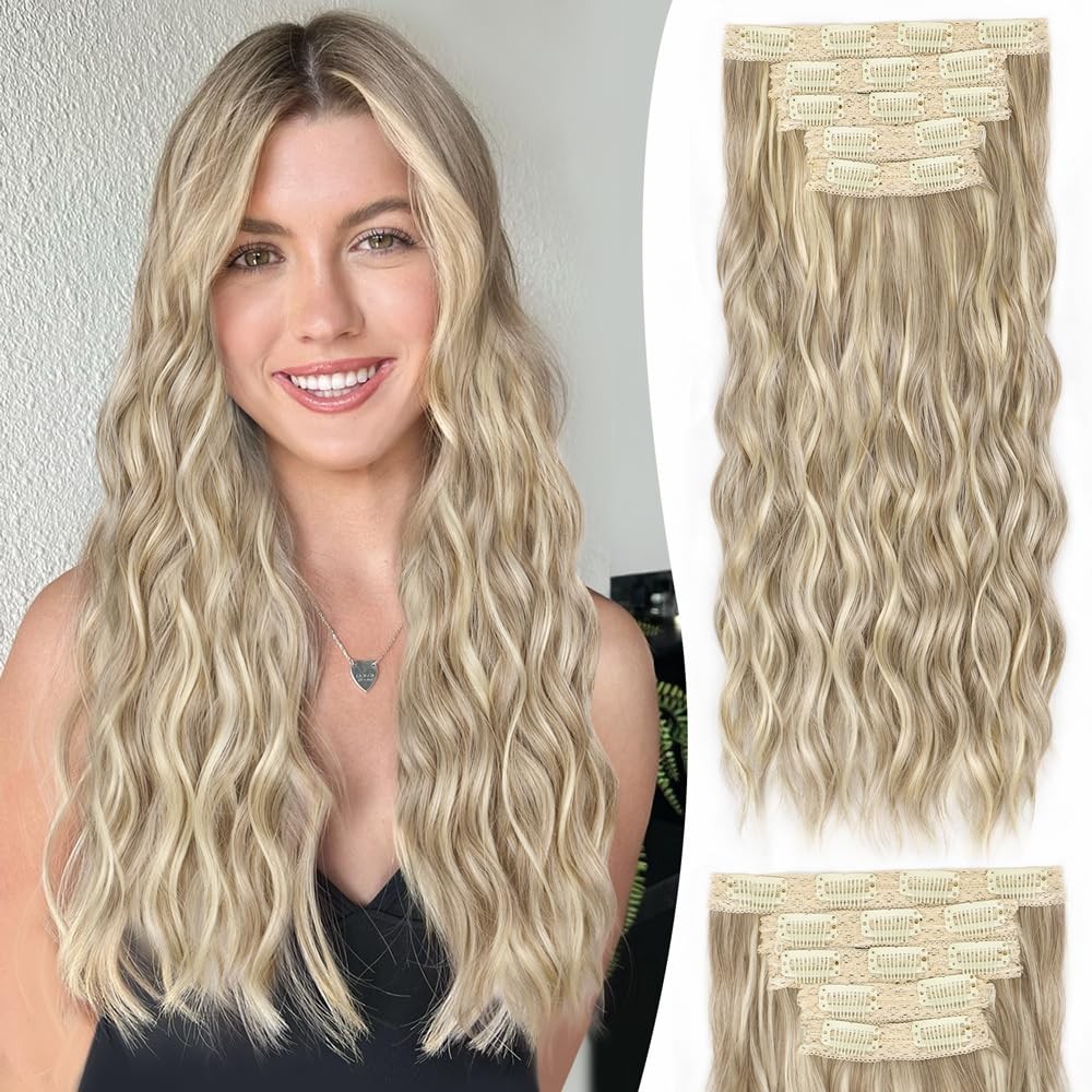ALXNAN 16″ Orange Red Thick Long Mermaid Wave Hair Clip Extensions