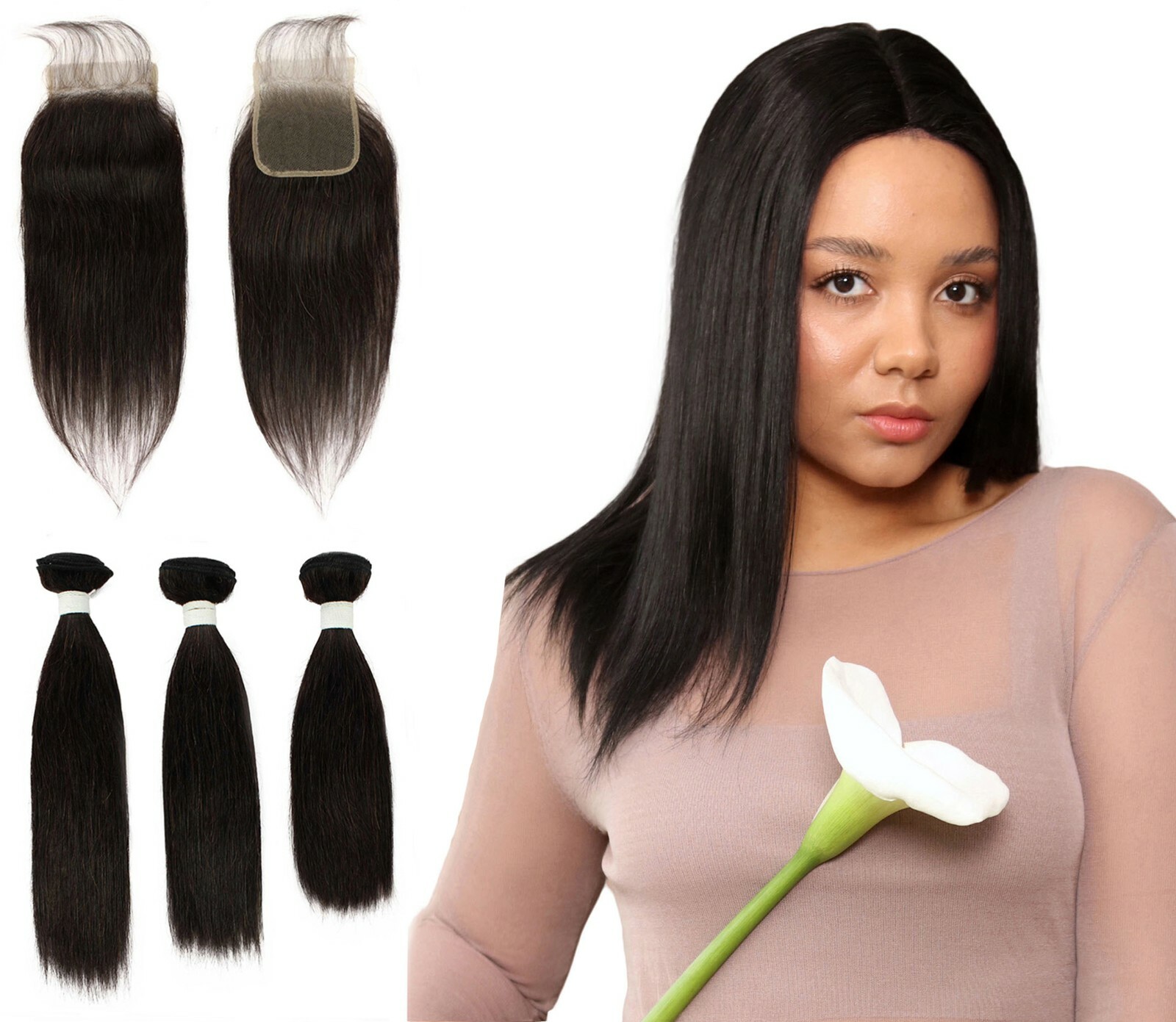 LUXLUXE Rico 100% Human Hair Bundle Free Part 4X4 Hand Tied Swiss Lace Closure