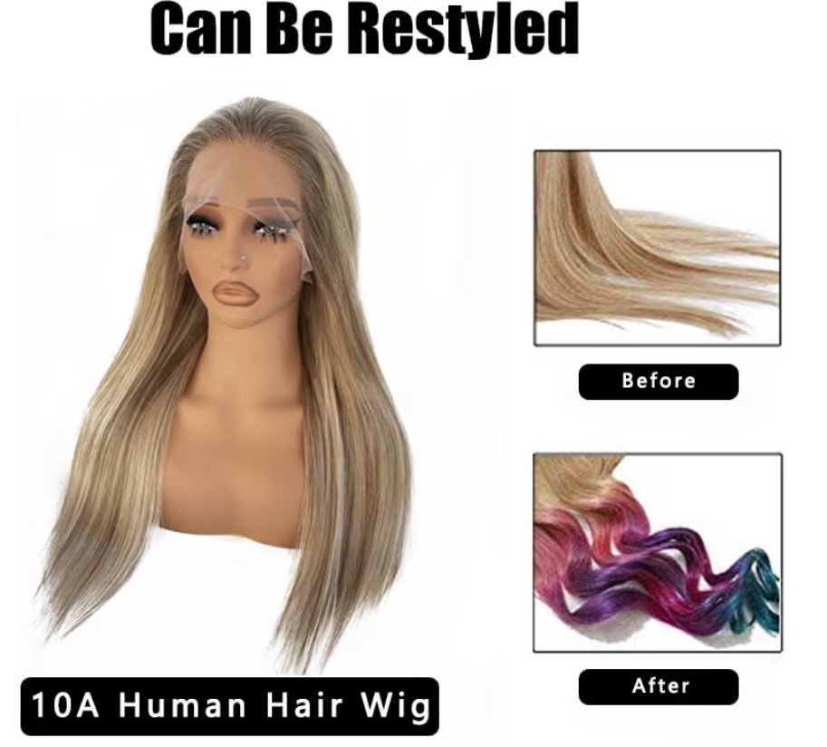 Strawberry Blonde/Platinum Blonde Ombre Remy Human Hair Wig 150% Density 24″