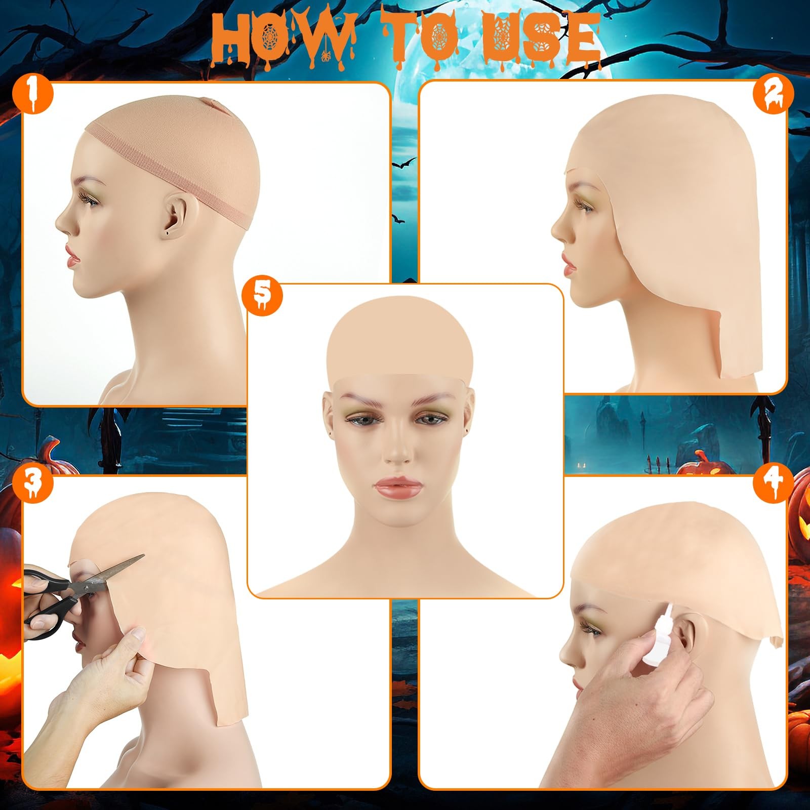 2/4/6/8 Pack Halloween Bald Cap for Woman, Makeup Latex Bald Caps Nylon Bald …