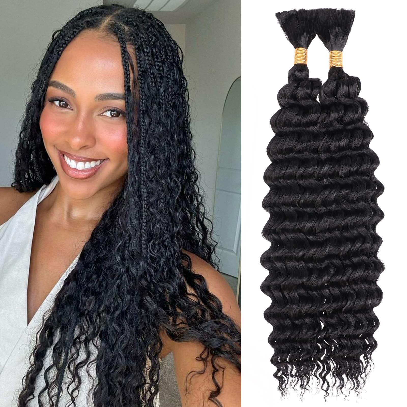 Braiding Hair for Boho Braids 18 Inch 2 Bundles Natural Black Water Wave Bulk…