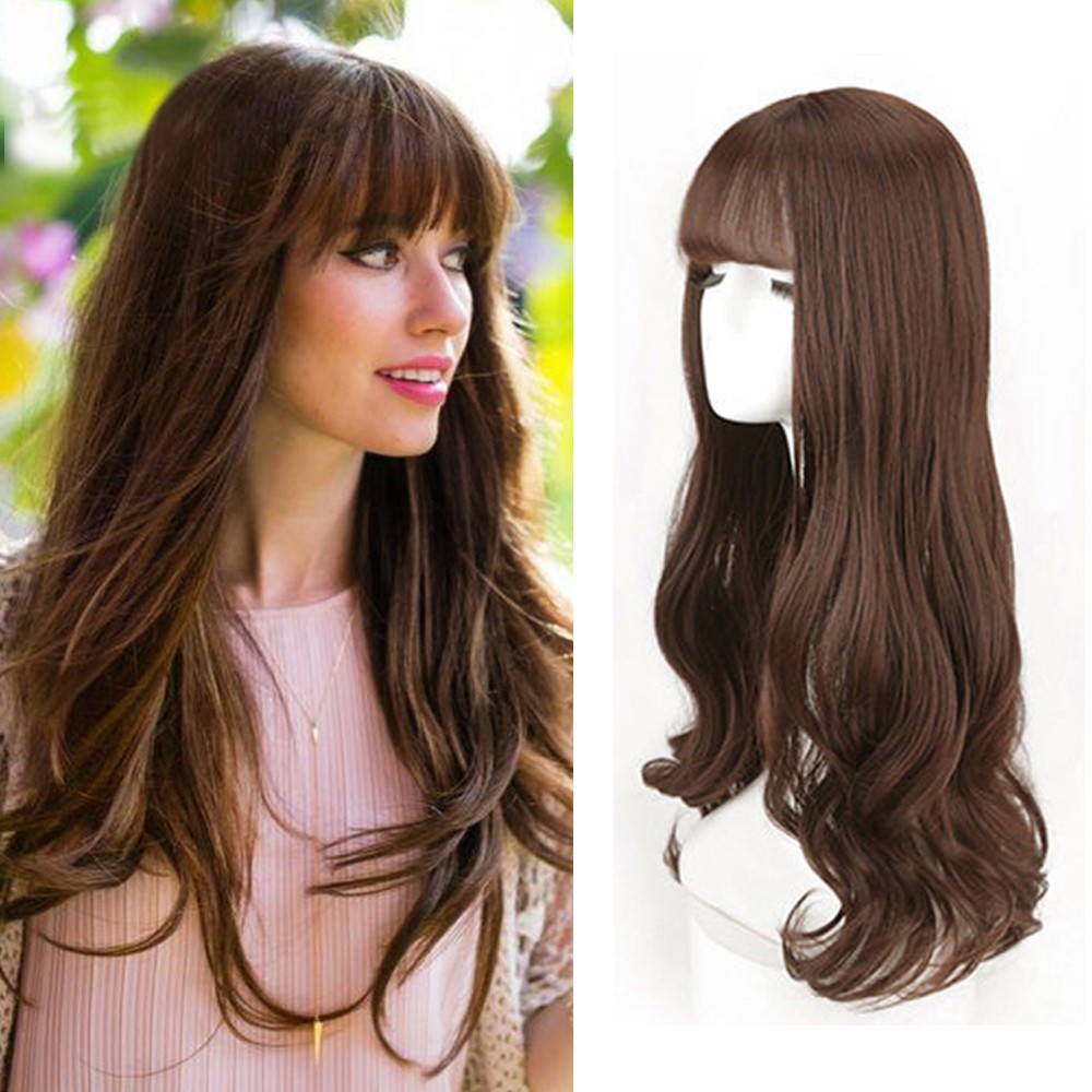 22″ Brown Long Wavy Clip in Synthetic Hair Wig Topper Piece Brown Hair Piece Wig