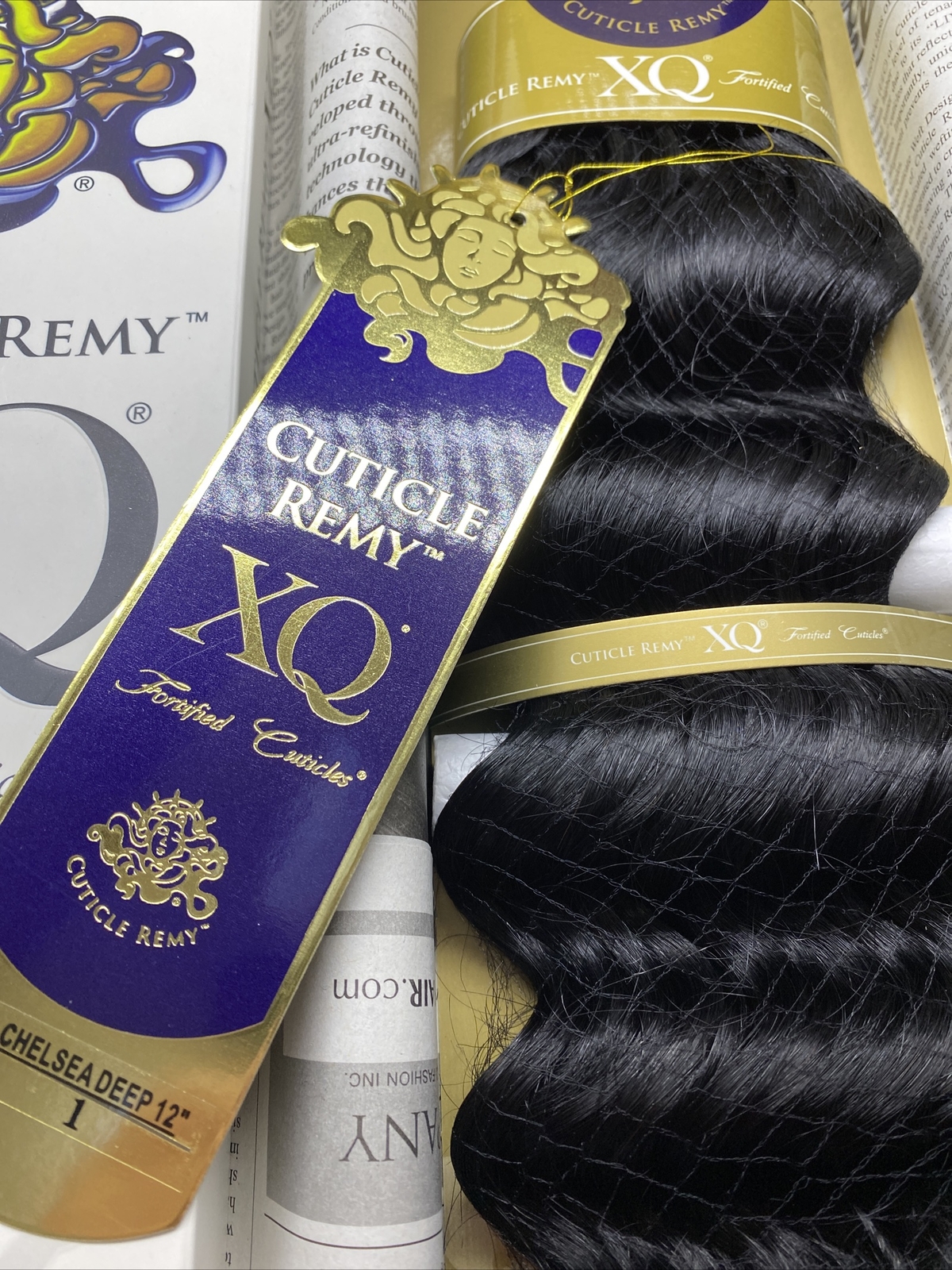 XQ CUTICLE REMY YAKY 100% HUMAN HAIR WEAVE_CHELSEA_DEEP_WAVE_12″_#1