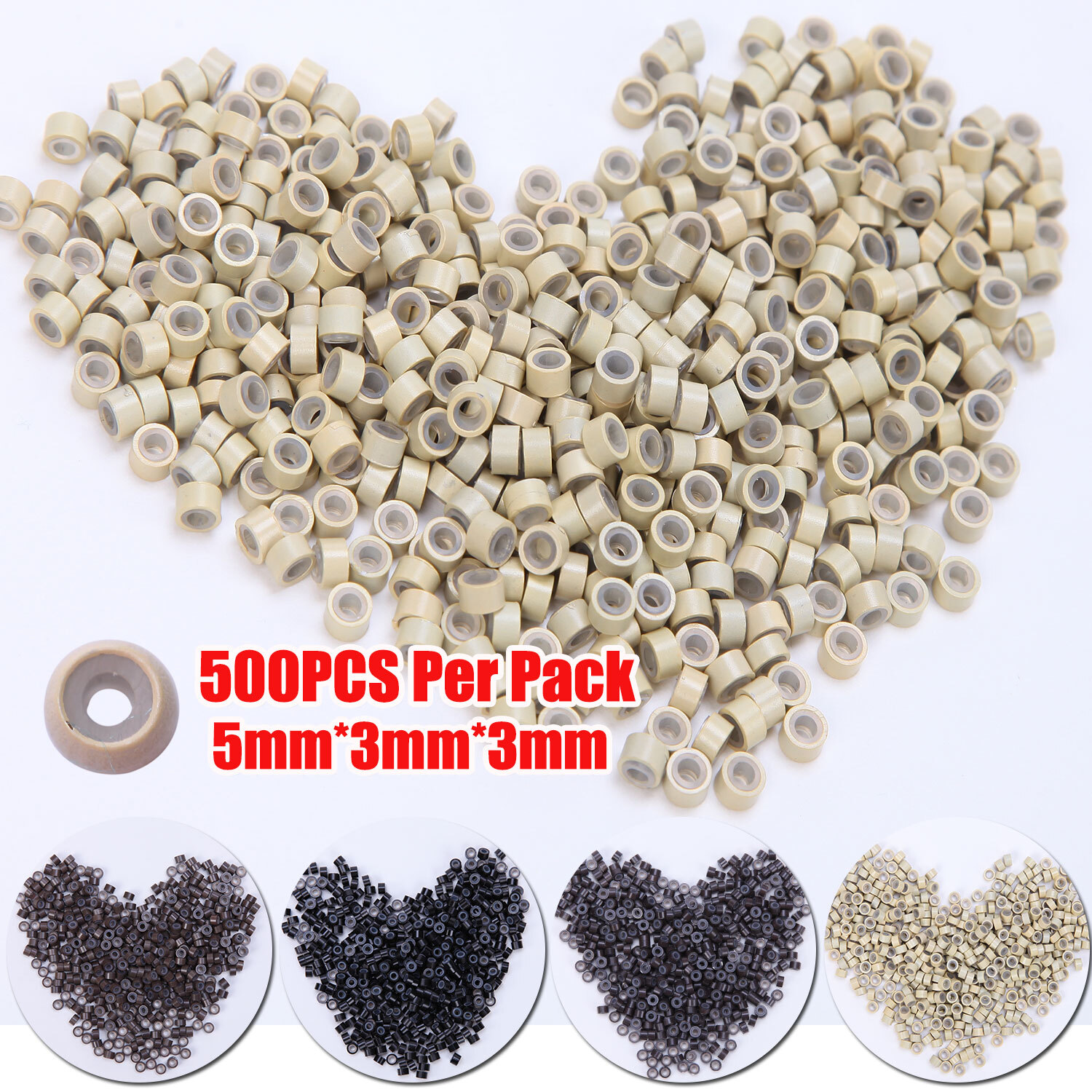 200-1000PCS Nano Ring Micro Links Beads Silicone Lined For I Tip Hair Extensions