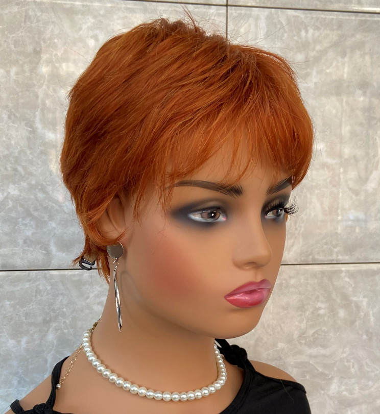 Auburn Short Straight Layered Wig – Human Hair Blend, Heat Resistant, Soft