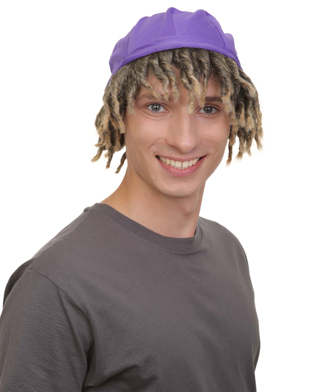 Adult Men’s Animated Movie Explorer Teenage Son Mix-grey Dreadlock Wig with Hat
