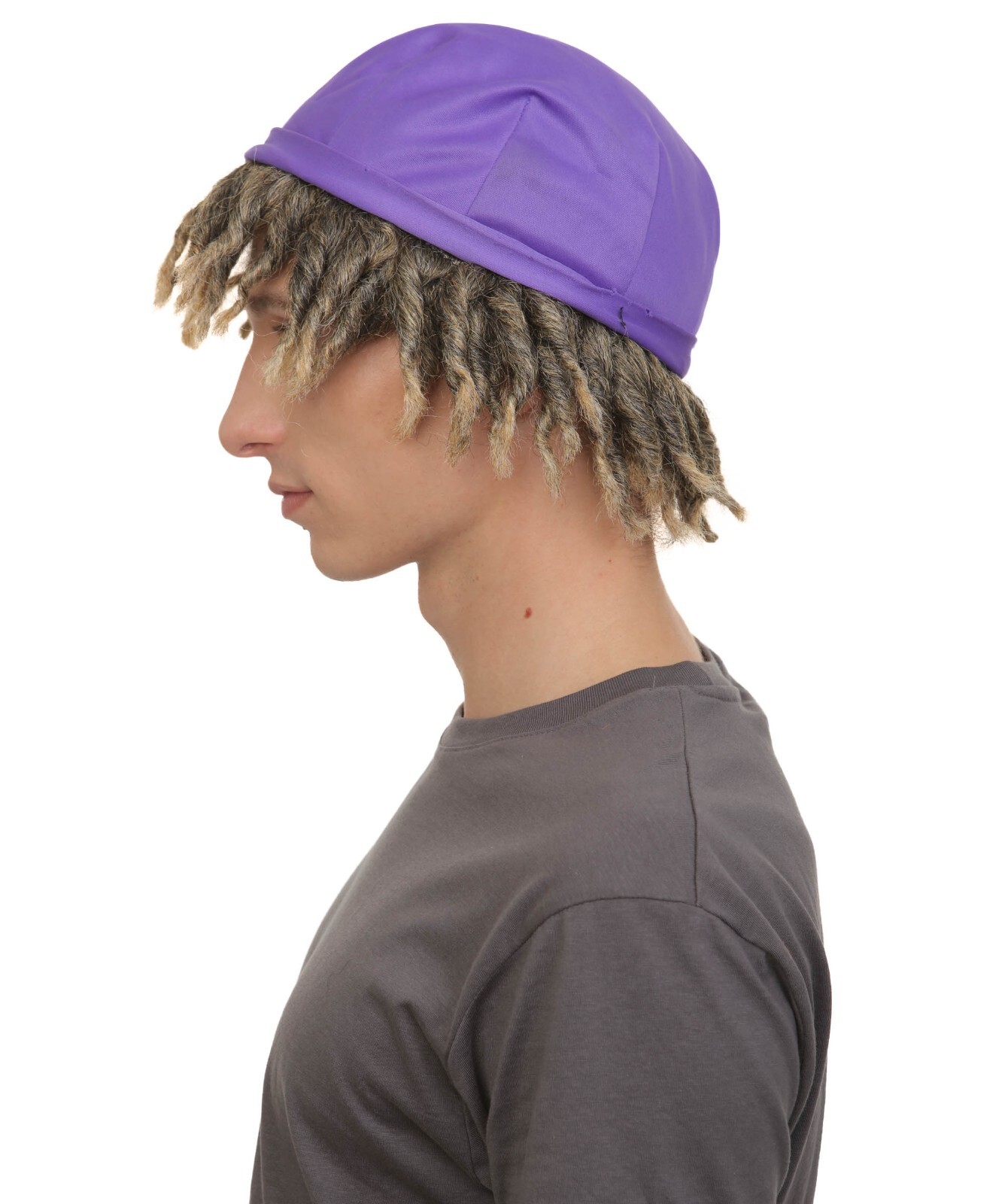 Adult Men’s Animated Movie Explorer Teenage Son Mix-grey Dreadlock Wig with Hat