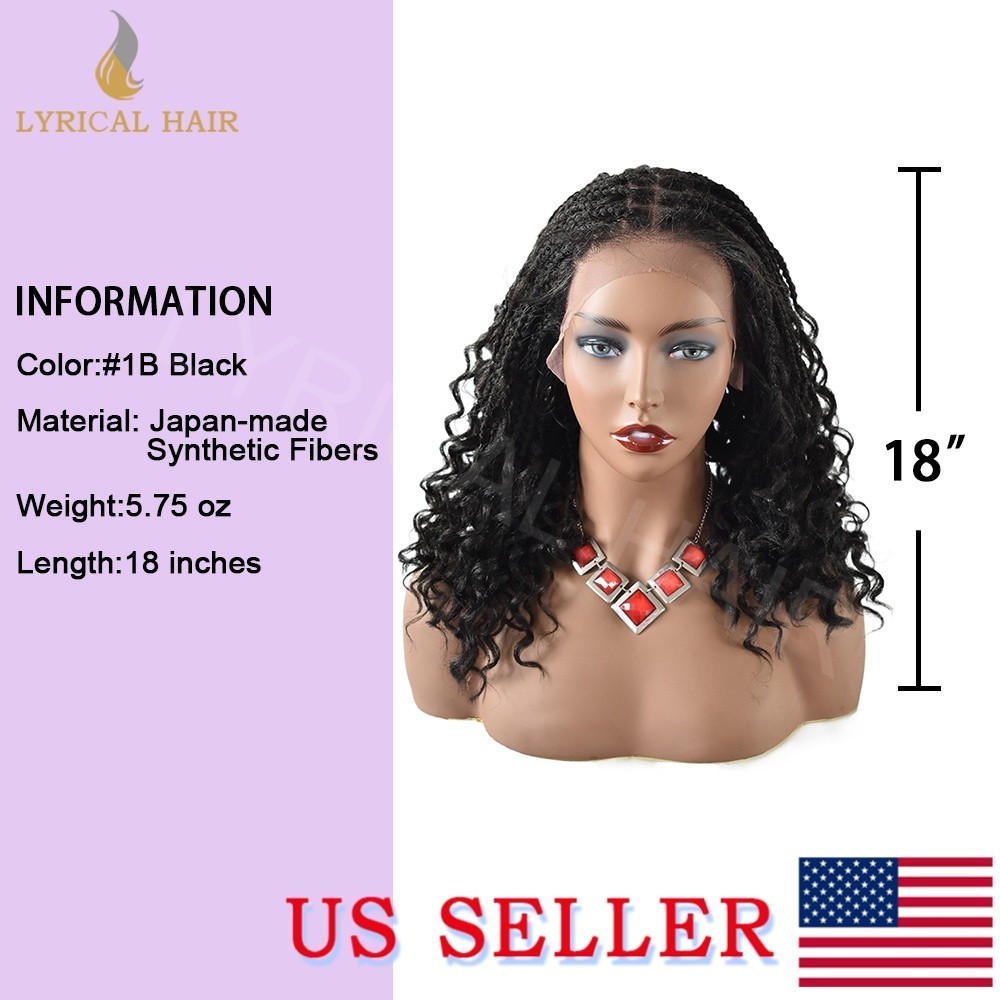 US Afro Curly Lace Front Box Hand Braided Wig with Baby Hair For Women Synthetic