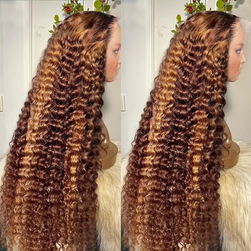 Long Deep Wave Piano Color Lace Front Wig – Synthetic High-Lighted Water Wave Gl