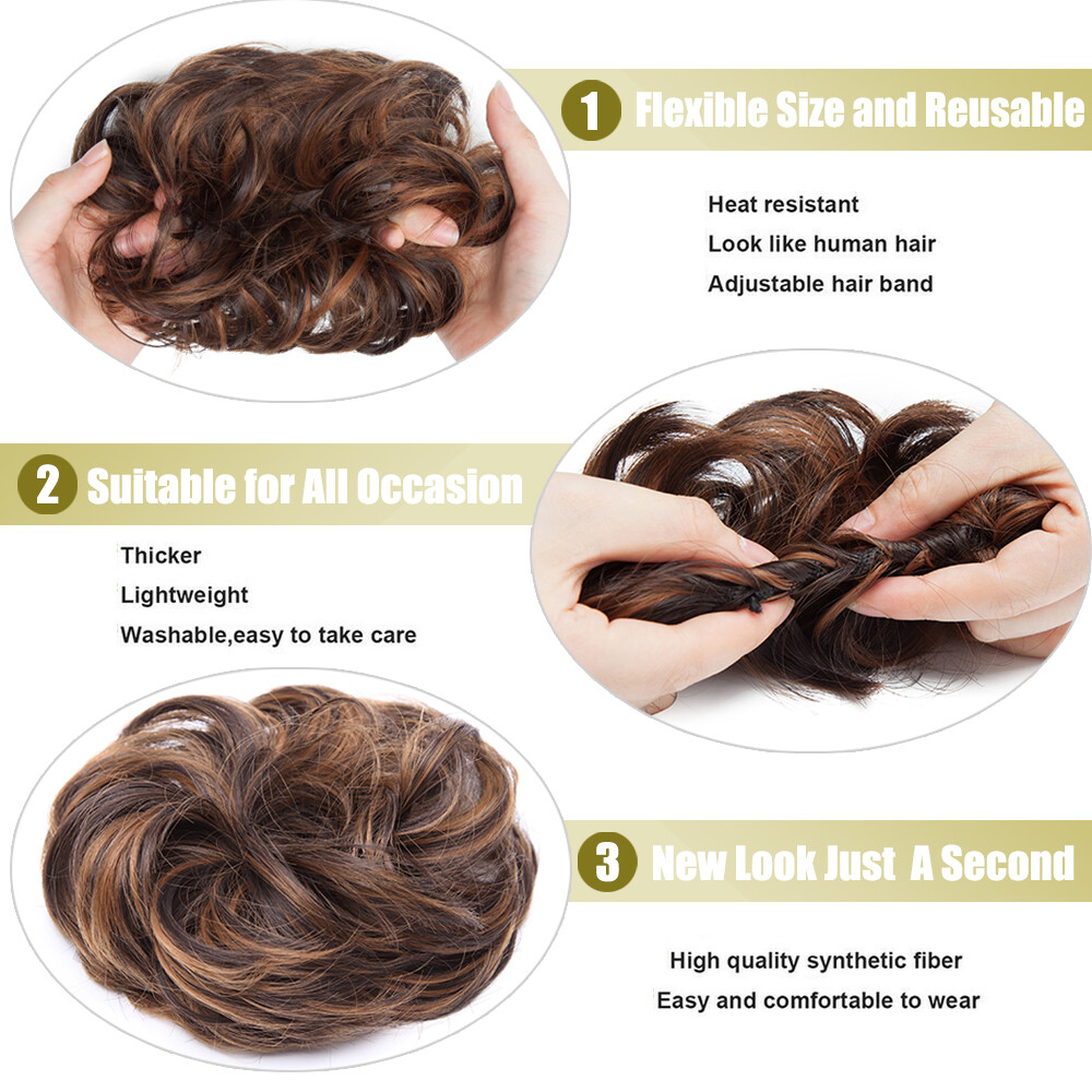 US Messy Bun Hair Piece Scrunchie Updo Curly Hair Extensions Real Thick As Human